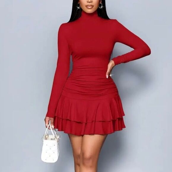 Shine Bright on New Years Eve in this Black Long Sleeve Party Dress in Red - Picture 4 of 4